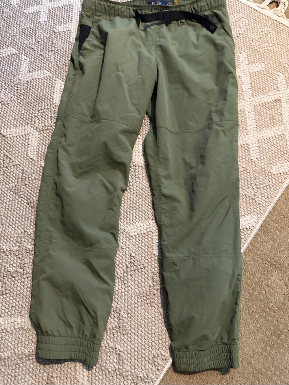 Polo by Ralph Lauren Olive Green Men's Nylon Joggers with Webbing Belt